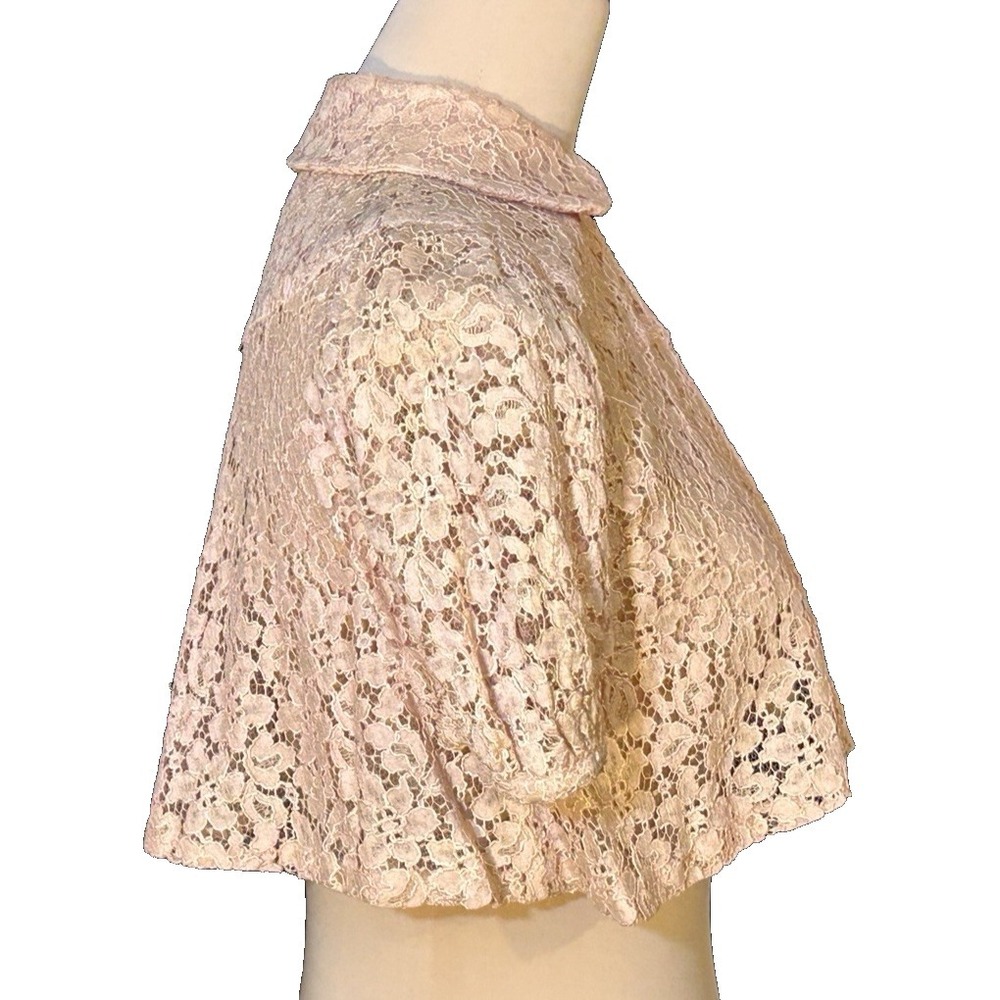 1930'S Handmade Floral Lace Peachy Coral Bolero Crop Jacket Well Made - Picture 5 of 9